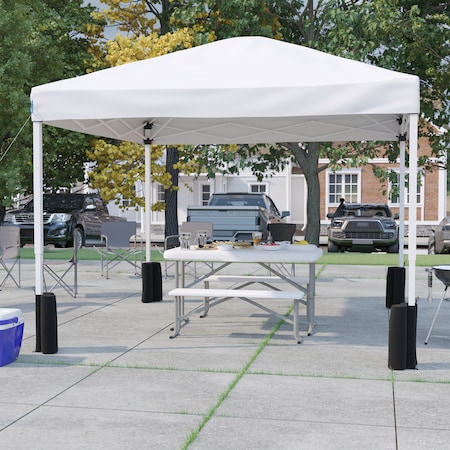 Flash Furniture White Pop Up Canopy Tent and Folding Bench Set JJ-GZ10PKG103-WH-GG